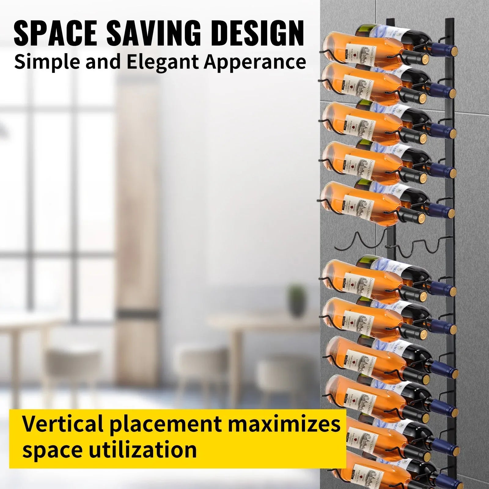 VEVOR Wall Mounted Wine Rack, 12x2 Bottles Wine Holder Towel Rack, Black Steel Vertical Wine Rack, Modern Decorative Wall Mounted Wine Bottle Holder, Forward Design Simple Storage Wall Rack 48x11x1 In - Mekamart Australia
