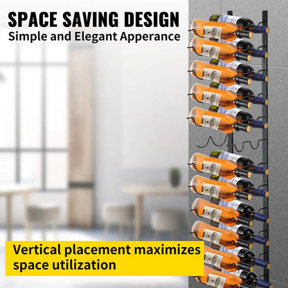 VEVOR Wall Mounted Wine Rack, 12x2 Bottles Wine Holder Towel Rack, Black Steel Vertical Wine Rack, Modern Decorative Wall Mounted Wine Bottle Holder, Forward Design Simple Storage Wall Rack 48x11x1 In - Mekamart Australia