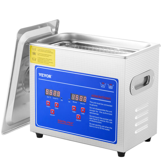 VEVOR Ultrasonic Cleaner Machine 3L Stainless Steel Ultrasonic Cleaning Machine Digital Heater Timer Jewelry Cleaning for Commercial Personal Home Use (3L)