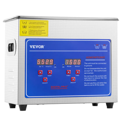 VEVOR Ultrasonic Cleaner Machine 3L Stainless Steel Ultrasonic Cleaning Machine Digital Heater Timer Jewelry Cleaning for Commercial Personal Home Use (3L)