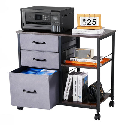 VEVOR Mobile Metal File Cabinet with 3 Fabric Drawers and 2 Open Shelves Brown