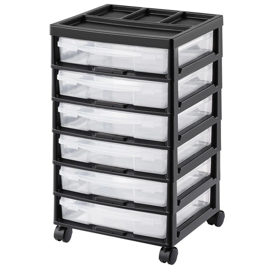 Scrapbook Rolling Storage Cart 6-Tier Large Capacity with 6 Clear Cases Black
