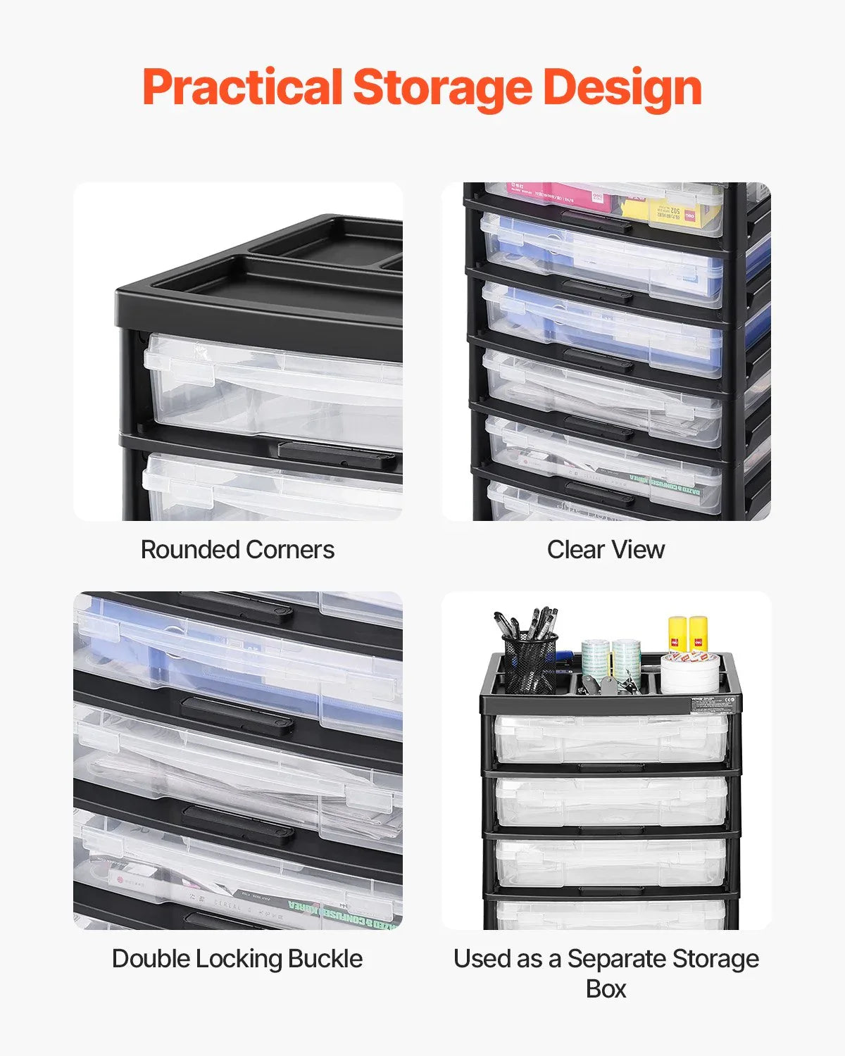 Scrapbook Rolling Storage Cart 6-Tier Large Capacity with 6 Clear Cases Black - Mekamart Australia