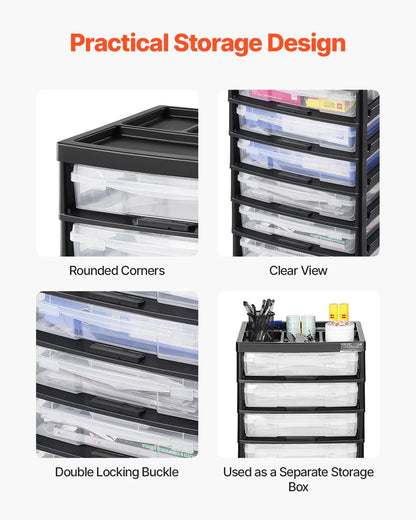 Scrapbook Rolling Storage Cart 6-Tier Large Capacity with 6 Clear Cases Black - Mekamart Australia