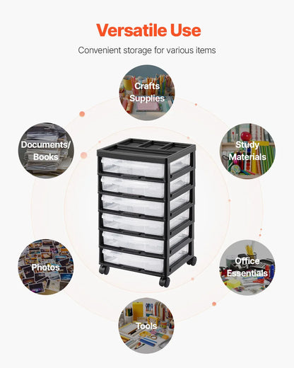 Scrapbook Rolling Storage Cart 6-Tier Large Capacity with 6 Clear Cases Black - Mekamart Australia