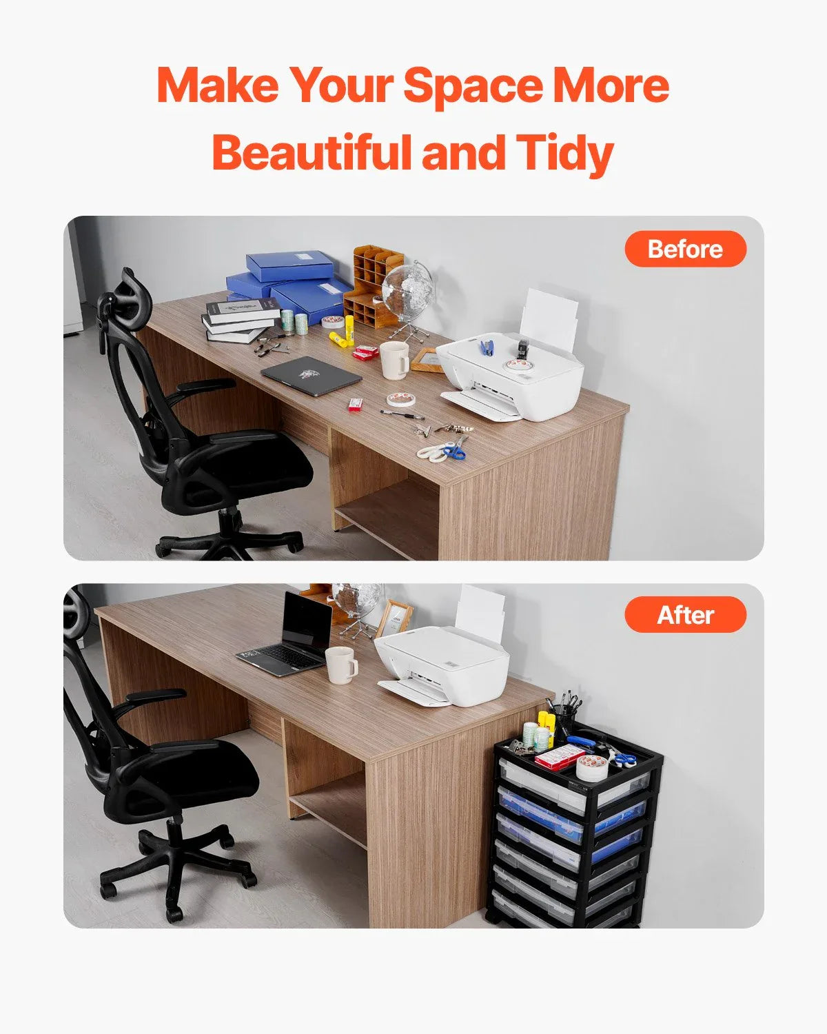 Scrapbook Rolling Storage Cart 6-Tier Large Capacity with 6 Clear Cases Black - Mekamart Australia