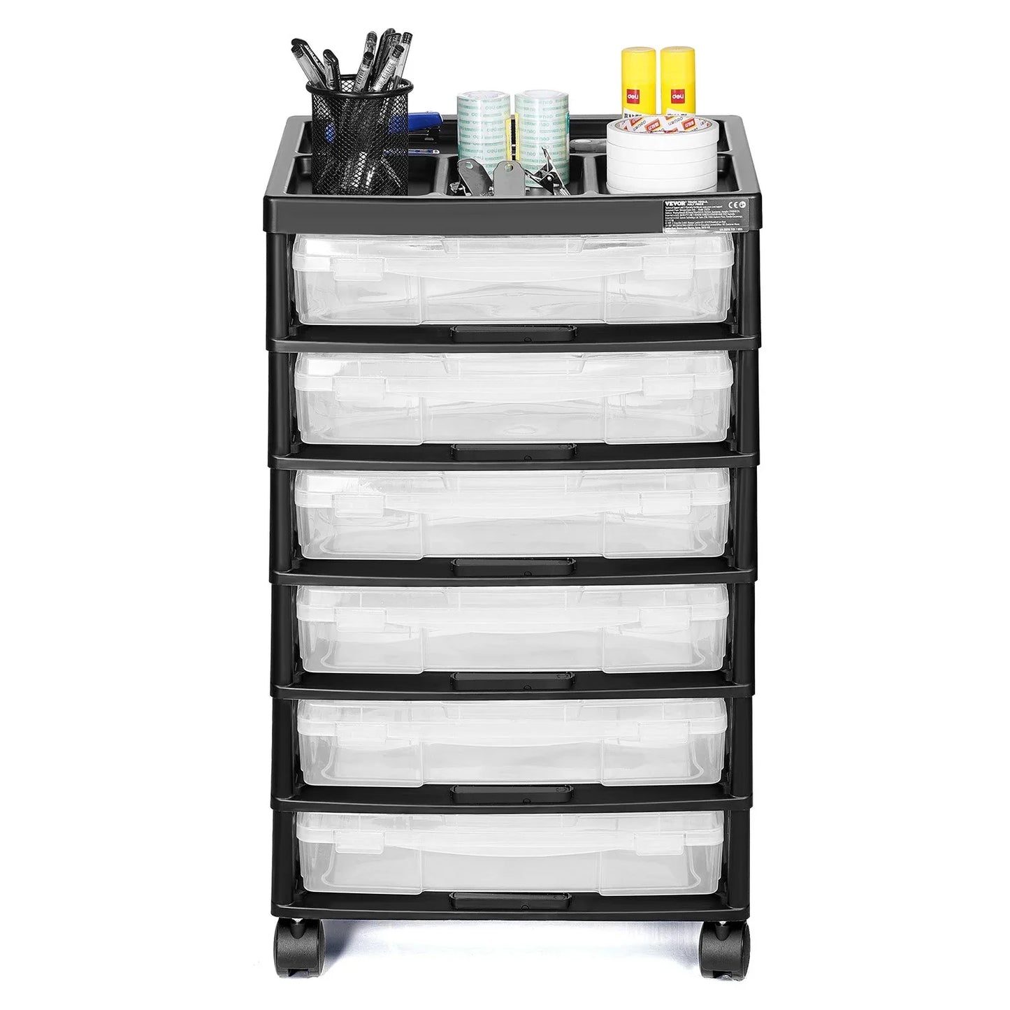 Scrapbook Rolling Storage Cart 6-Tier Large Capacity with 6 Clear Cases Black - Mekamart Australia