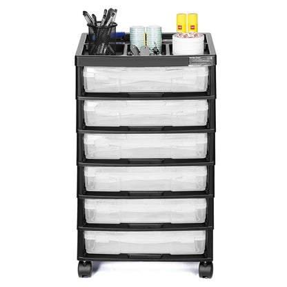 Scrapbook Rolling Storage Cart 6-Tier Large Capacity with 6 Clear Cases Black - Mekamart Australia