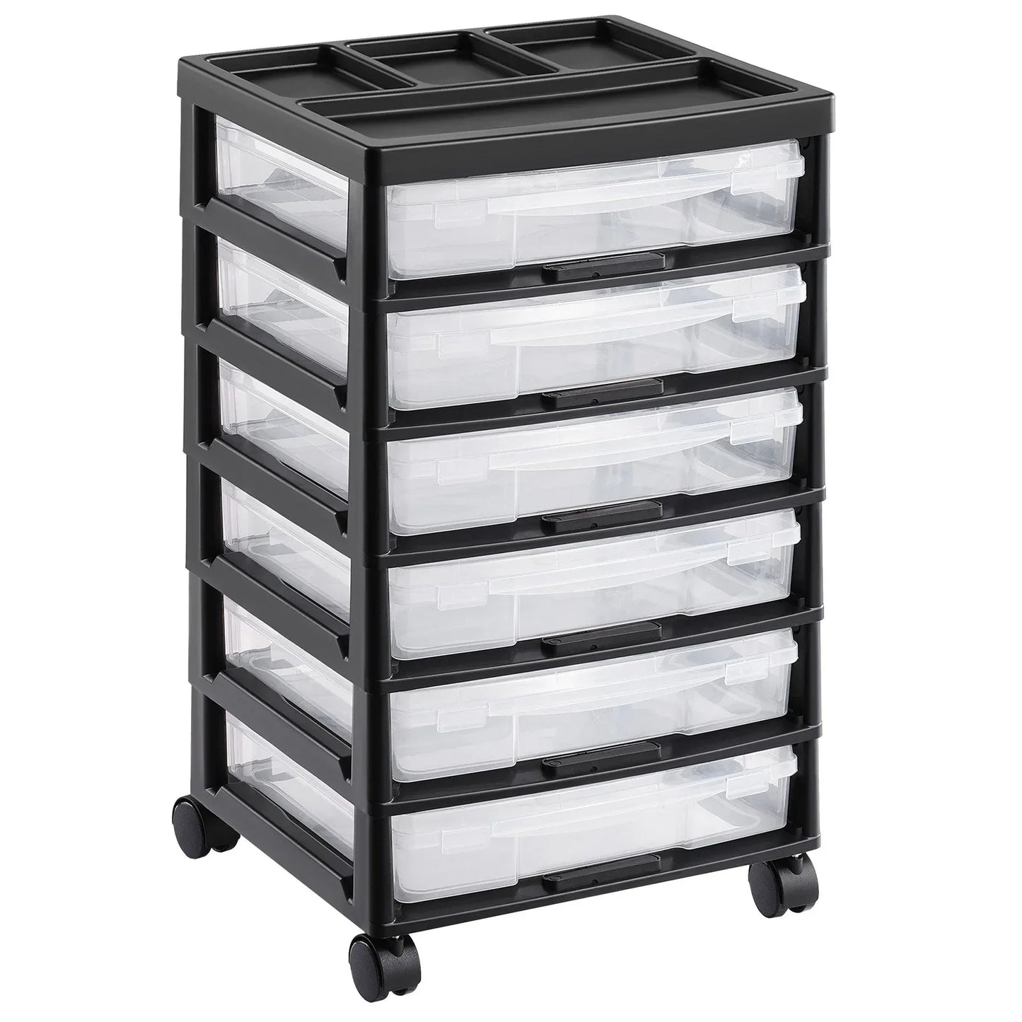 Scrapbook Rolling Storage Cart 6-Tier Large Capacity with 6 Clear Cases Black - Mekamart Australia