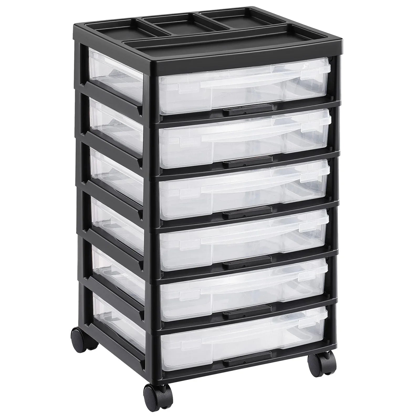 Scrapbook Rolling Storage Cart 6-Tier Large Capacity with 6 Clear Cases Black - Mekamart Australia