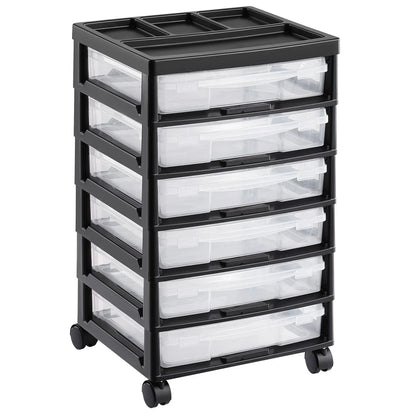 Scrapbook Rolling Storage Cart 6-Tier Large Capacity with 6 Clear Cases Black - Mekamart Australia