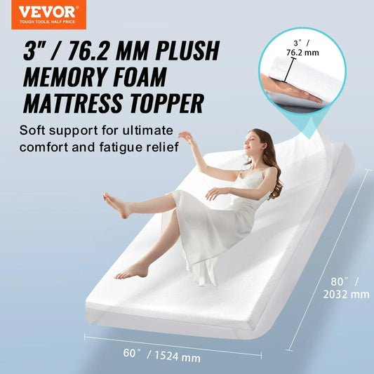 VEVOR Mattress Topper Memory Foam Detachable & Washable Queen 76.2 mm Thickness - Mekamart Australia