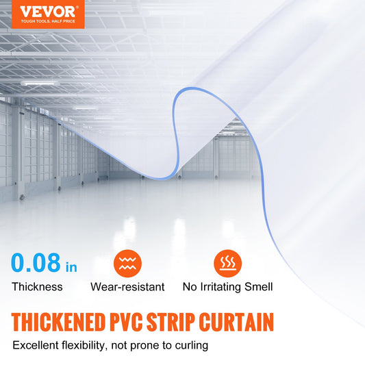 VEVOR Strip Curtain, 75' Length x 8" Width x 0.08" Thickness, Clear PVC Smooth Curtain Strip Door Bulk Roll, Plastic Door Strips for Doorways of Supermarket, Garage, Warehouse, Barn, Pet Animal House