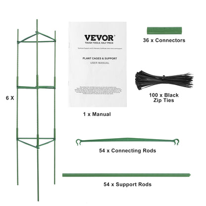 VEVOR 6 Packs Tomato Cages for Garden, 1230 mm Tomato Trellis Plant Stakes Support, Stackable Tall Plant Support Cage, for Raised Garden Bed, Vegetables Flowers and Climbing Plants