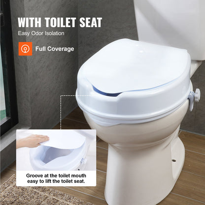 VEVOR Raised Toilet Seat, 100 mm Height Raised, 136 kg Weight Capacity, Universal Toilet Seat Riser, Screw Rod Locking, with Toilet Seat, for Elderly, Handicap, Patient, Pregnant, Medical