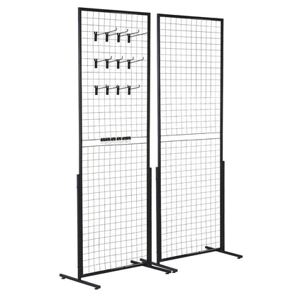 VEVOR 2' x 5.6' Grid Wall Panels Tower, 2 Packs Wire Gridwall Display Racks with T-Base Floorstanding, Double Side Gridwall Panels for Art Craft Shows, Retail Display with Extra Clips and Hooks