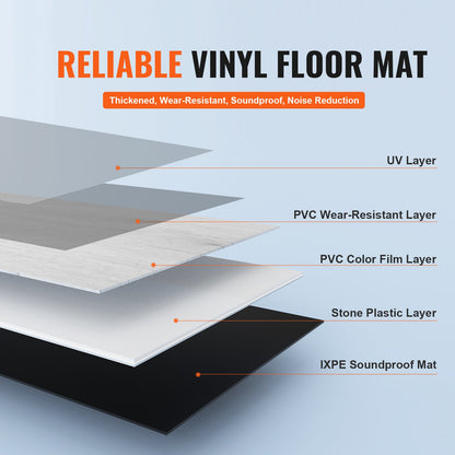 VEVOR Interlocking Vinyl Floor Tiles 48 x 7.3 inch, 10 Tiles 5.5mm Thick Snap Together, Light Gray Wood Grain DIY Flooring for Kitchen, Dining Room, Bedrooms & Bathrooms, Easy for Home Decor