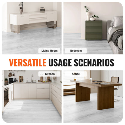 VEVOR Interlocking Vinyl Floor Tiles 48 x 7.3 inch, 10 Tiles 5.5mm Thick Snap Together, Light Gray Wood Grain DIY Flooring for Kitchen, Dining Room, Bedrooms & Bathrooms, Easy for Home Decor