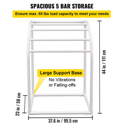 VEVOR Pool Towel Rack, 5 Bar, Milky, Freestanding Outdoor PVC Curved Poolside Storage Organizer, Include 8 Towel Clips, Mesh Bag, Hook, Also Stores Floats and Paddles, for Beach, Swimming Pool, Home