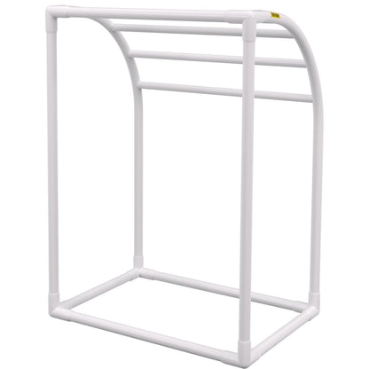 VEVOR Pool Towel Rack, 5 Bar, Milky, Freestanding Outdoor PVC Curved Poolside Storage Organizer, Include 8 Towel Clips, Mesh Bag, Hook, Also Stores Floats and Paddles, for Beach, Swimming Pool, Home