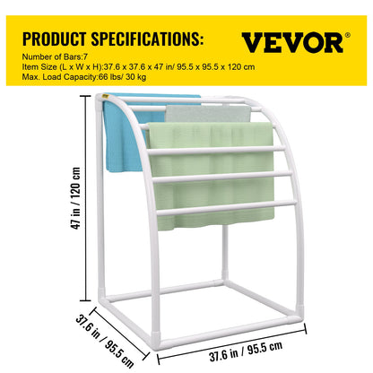VEVOR Outdoor Towel Rack Pool Towel Rack 7 Bar Curved White Freestanding Patio