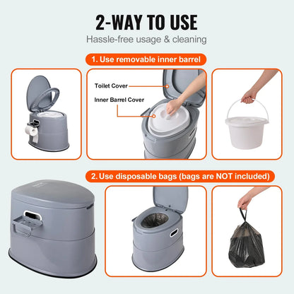 VEVOR Portable Toilet for Camping, Porta Potty with 5L Detachable Inner Bucket & Removable Paper Holder, Commode with Dual Lids, Travel Toilet for Adults Kids Outdoor Camping Car Long Road Trips