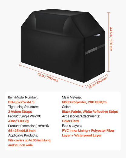 VEVOR 65 inch Grill Cover Heavy Duty BBQ Gas Grill Cover Outdoor Waterproof