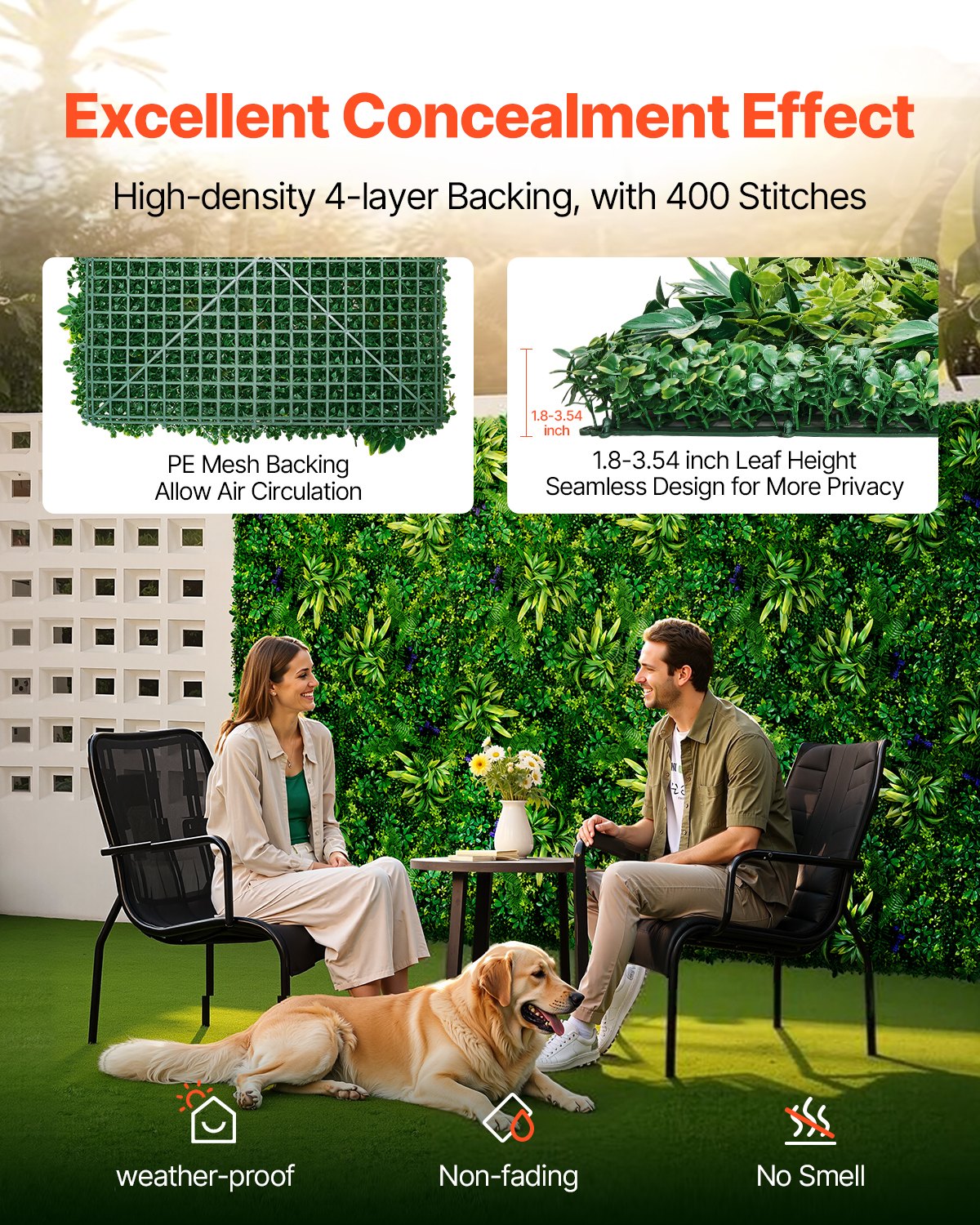 VEVOR Artificial Grass Wall Panels, 12 PCS 20 x 20 inch, 3D Combination Greenery Boxwood  Panel for Indoor Outdoor Green Decor & Ivy Fence Covering, Privacy Backdrop Wall Hedge Screen for Garden