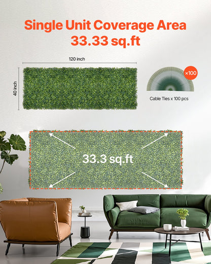 VEVOR Artificial Grass Wall Panels, 40 x 120 inch, Milan Grass Greenery Boxwood Panel for Indoor Outdoor Green Decor & Ivy Fence Covering, Privacy Backdrop Wall Hedge Screen for Garden
