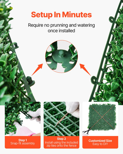 VEVOR Artificial Grass Wall Panels, 8 PCS 20 x 20 inch, 3D Combination Greenery Boxwood  Panel for Indoor Outdoor Green Decor & Ivy Fence Covering, Privacy Backdrop Wall Hedge Screen for Garden