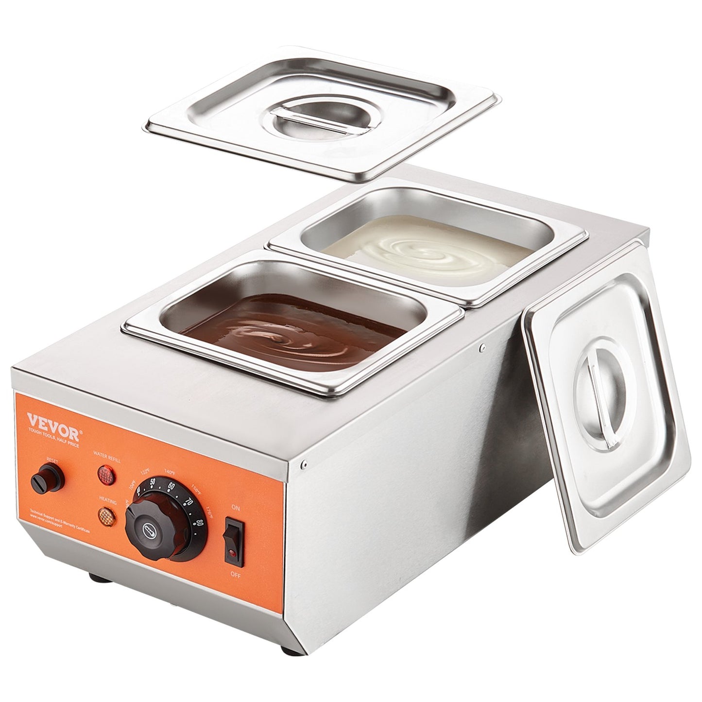 VEVOR Chocolate Tempering Machine, 2 Tanks Chocolate Melting Pot with TEMP Control, 800W Stainless Steel Electric Commercial Food Warmer For Chocolate/Milk/Cream Melting and Heating