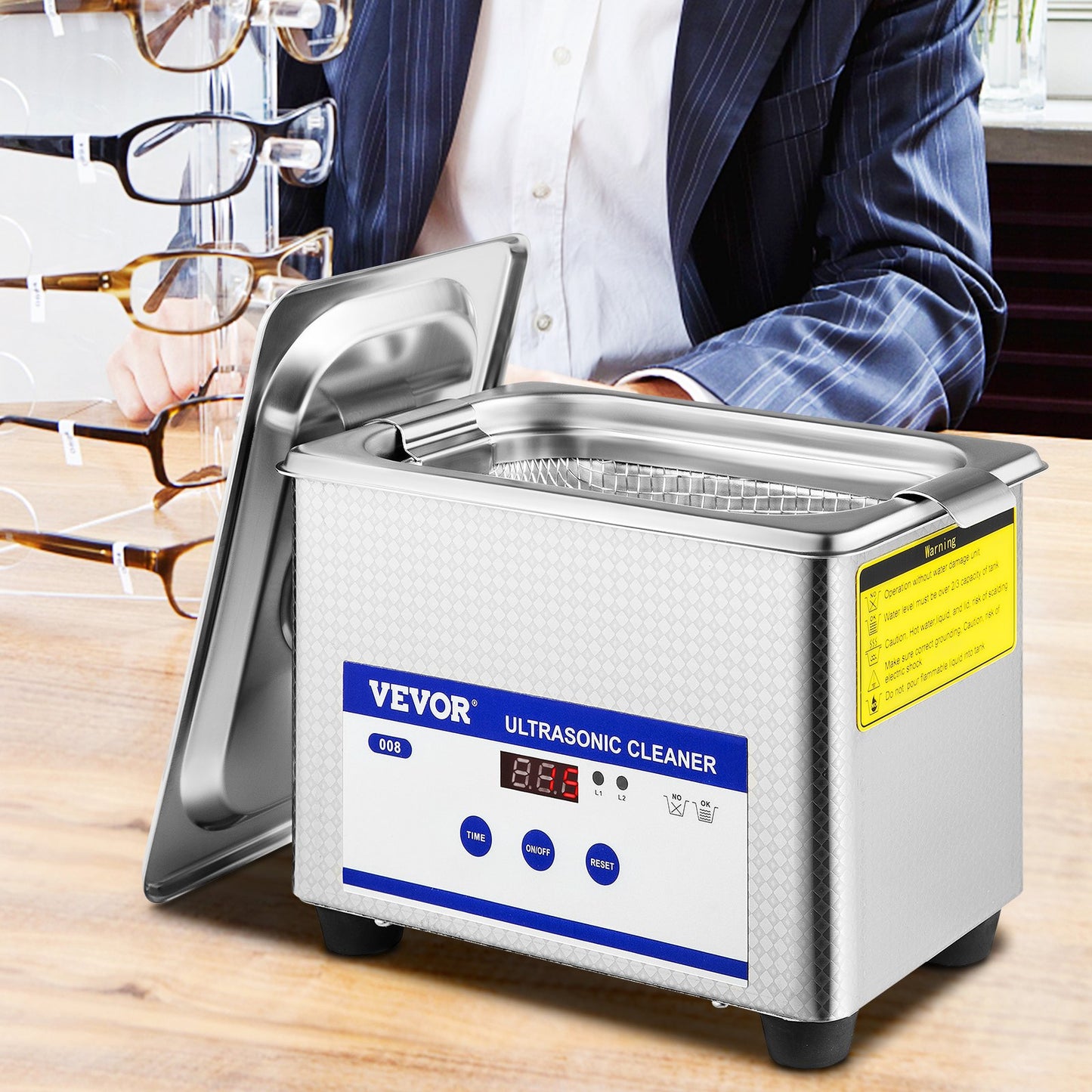 VEVOR 0.8L Professional Ultrasonic Cleaner 304 Stainless Steel Digital Lab Ultrasonic Cleaner with Timer for Jewelry Watch Glasses Circuit Board Dentures Small Parts Dental Instrument (0.8L)