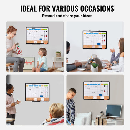 VEVOR 24"x 18" Monthly Calendar Whiteboard & Cork Board Combo with Aluminum Frame – 2-in-1 Magnetic Dry Erase Bulletin Board for Wall Mount – Ideal for School, Home, Office