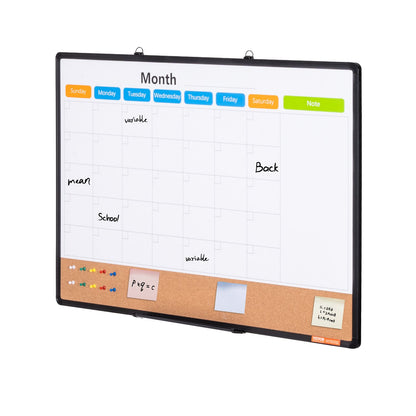 VEVOR 36"x 24" Monthly Calendar Whiteboard & Cork Board Combo with Aluminum Frame – 2-in-1 Magnetic Dry Erase Bulletin Board for Wall Mount – Ideal for School, Home, Office