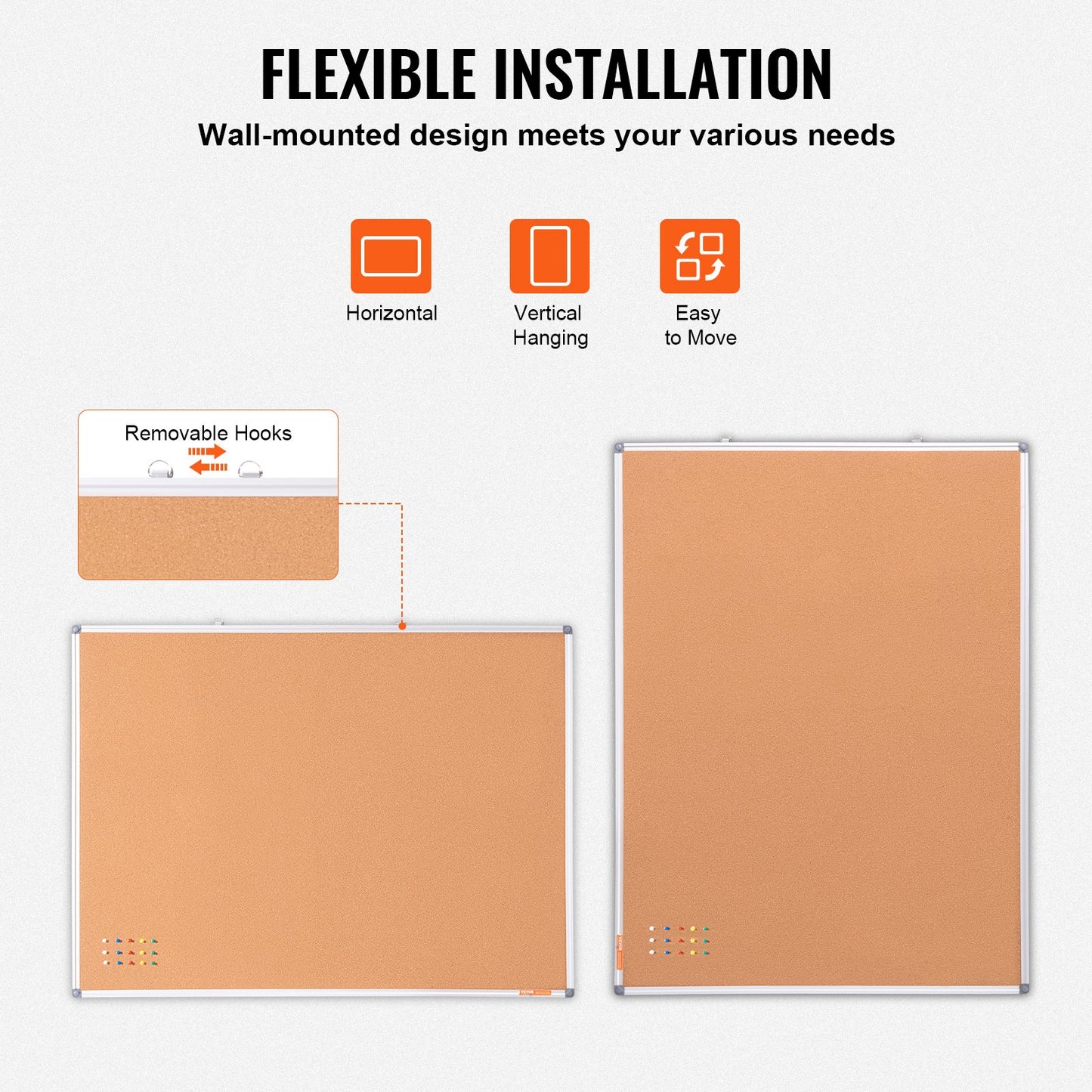 VEVOR 48"x36" Large Cork Board – Wall-Mounted Bulletin Board with Pin Board – Perfect for School, Home, Office