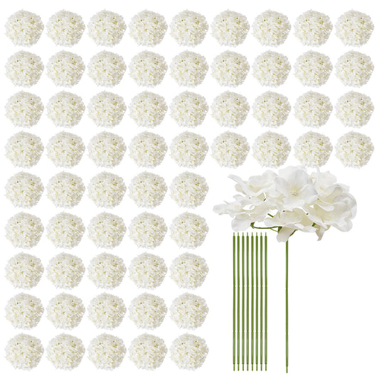 VEVOR Artificial Flowers, 105 pcs Real Looking White Silk Fake Hydrangea Bulk, White Faux Bridal Shower with Stems for DIY Wedding Bouquets, Home Centerpieces Arrangements, Party Tables Decorations