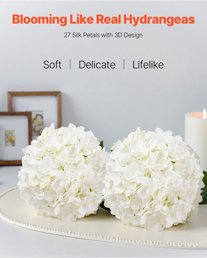 VEVOR Artificial Flowers, 105 pcs Real Looking White Silk Fake Hydrangea Bulk, White Faux Bridal Shower with Stems for DIY Wedding Bouquets, Home Centerpieces Arrangements, Party Tables Decorations