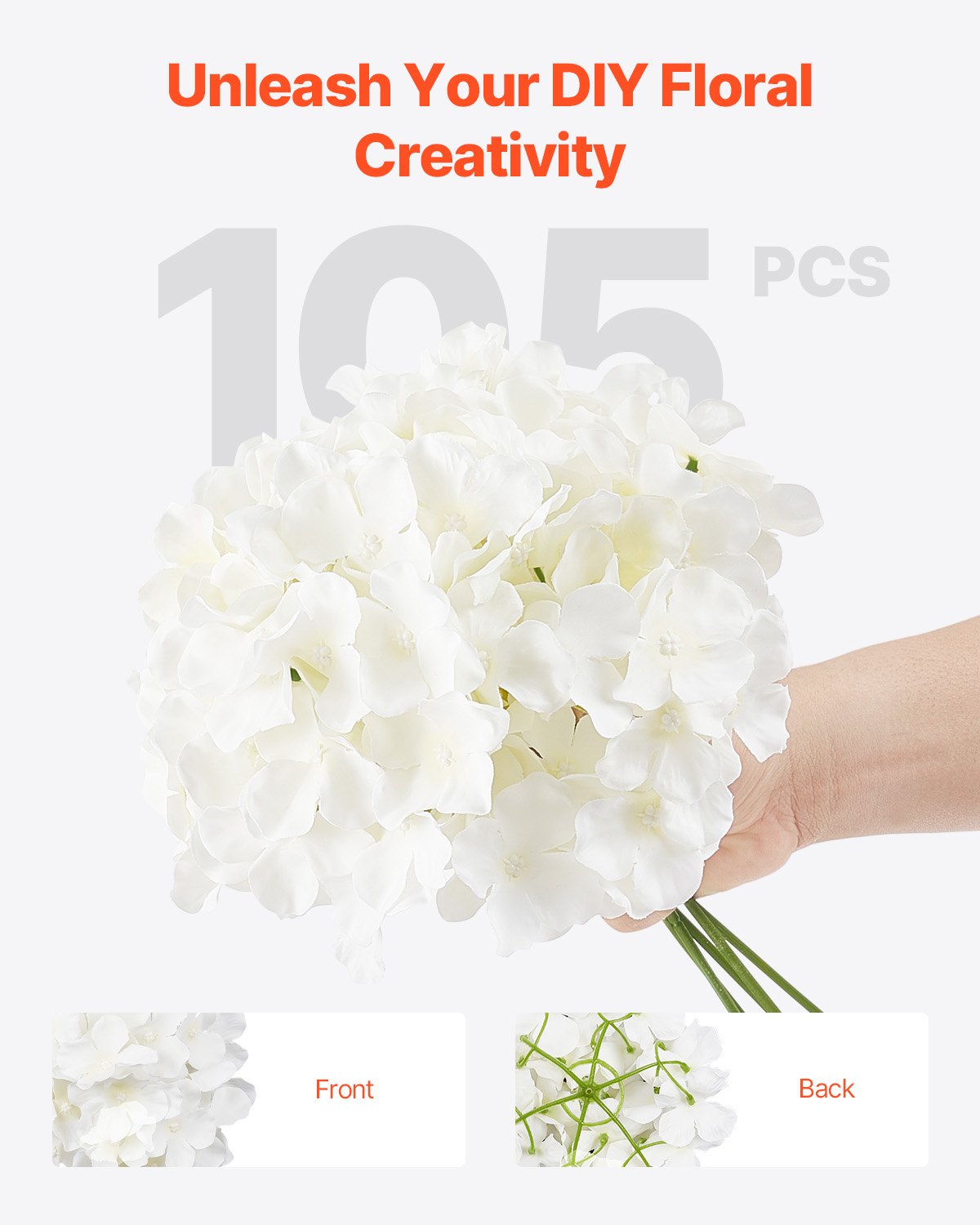 VEVOR Artificial Flowers, 105 pcs Real Looking White Silk Fake Hydrangea Bulk, White Faux Bridal Shower with Stems for DIY Wedding Bouquets, Home Centerpieces Arrangements, Party Tables Decorations