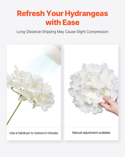 VEVOR Artificial Flowers, 105 pcs Real Looking White Silk Fake Hydrangea Bulk, White Faux Bridal Shower with Stems for DIY Wedding Bouquets, Home Centerpieces Arrangements, Party Tables Decorations