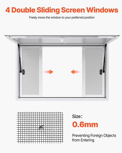 VEVOR Concession Window 1346x838 mm, Aluminum Alloy Service Window for Food Truck, Up to 85 Degrees Stand Serving Window with 4 Sliding Windows, Awning Door, and Drag Hook, for Concession Trailers