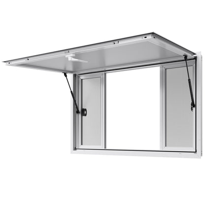 VEVOR Concession Window 1346x838 mm, Aluminum Alloy Service Window for Food Truck, Up to 85 Degrees Stand Serving Window with 4 Sliding Windows, Awning Door, and Drag Hook, for Concession Trailers
