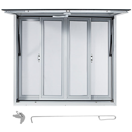 VEVOR Concession Window, 91.4 x 91.4 cm Aluminum Alloy Food Truck Service Window with 4 Horizontal Sliding Screen Windows & Awning Door & Drag Hook, Serving Window for Food Trucks Concession Trailers