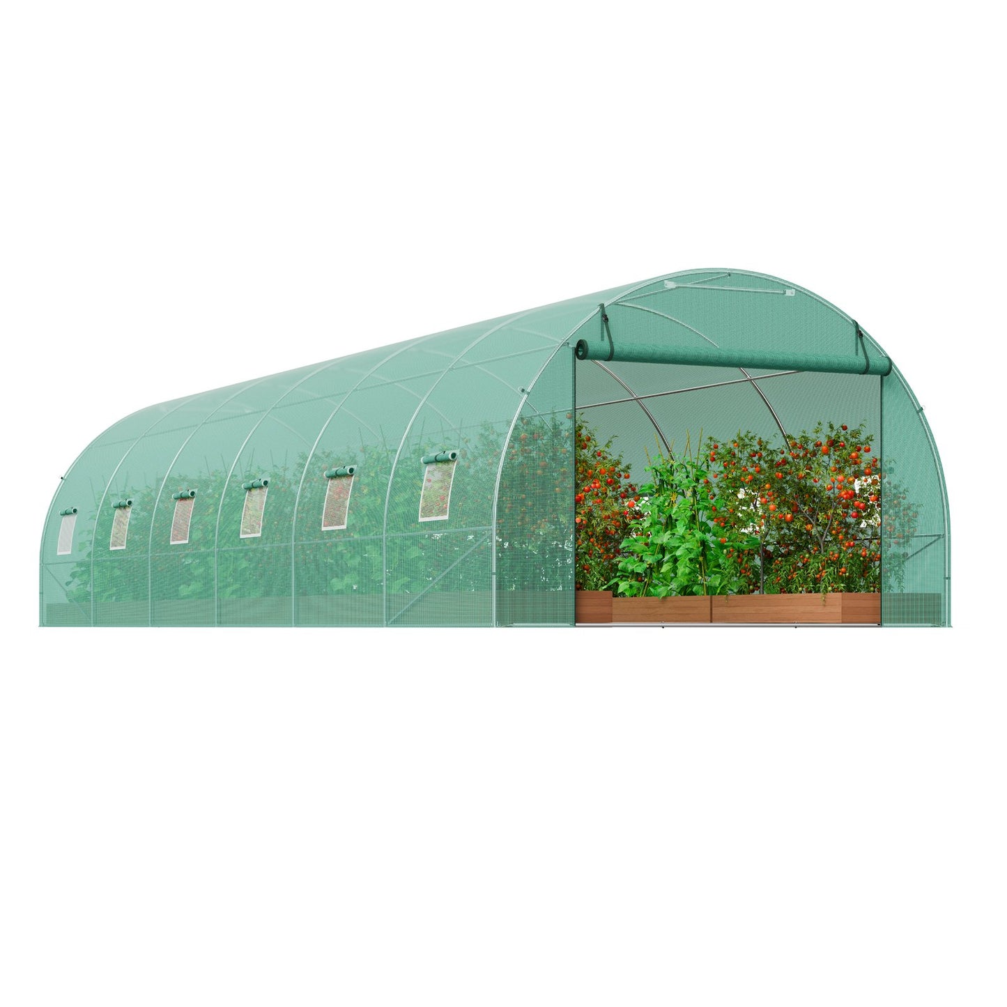 VEVOR Walk-in Tunnel Greenhouse 29.2x9.7x6.5ft Galvanized Frame PE Cover Green