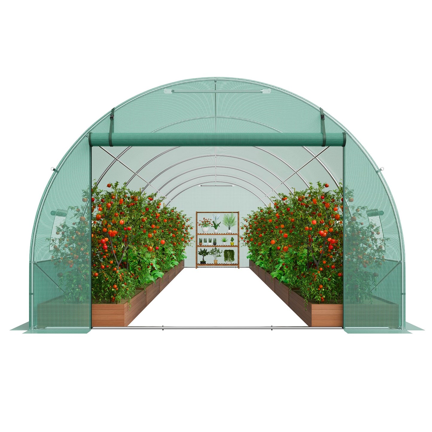 VEVOR Walk-in Tunnel Greenhouse 29.2x9.7x6.5ft Galvanized Frame PE Cover Green