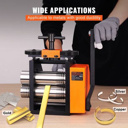 VEVOR Rolling Mill, 2.95"/75 mm Jewelry Rolling Mill Machine, 1: 2 Gear Ratio, 3-in-1 Multi-function Rolling Mill, 0.03-6.5mm Press Thickness for Metal Jewelry Making Sheet Square Wire Semicircle