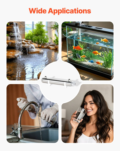VEVOR UV Water Purifier, 12W 1GPM, 220V Versatile Ultraviolet Water Purifier Filter with Stainless Steel Housing, Whole House UV Water Filter with Quartz Sleeve Fit for Shower/Drinking/Cleaning