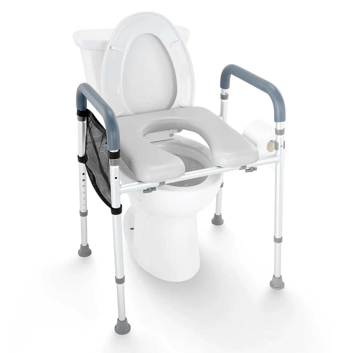 VEVOR Raised Toilet Seat, 7-Position Height Adjustment 655-805 Mm, 158.7 kg Weight Capacity, with Comfort Padded Aluminum Frame, Universal Toilet Seat Riser, for Elderly, Handicap, Pregnant, Medical