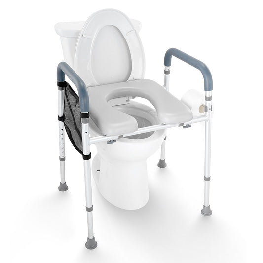 VEVOR Raised Toilet Seat, 7-Position Height Adjustment 655-805 Mm, 158.7 kg Weight Capacity, with Comfort Padded Aluminum Frame, Universal Toilet Seat Riser, for Elderly, Handicap, Pregnant, Medical