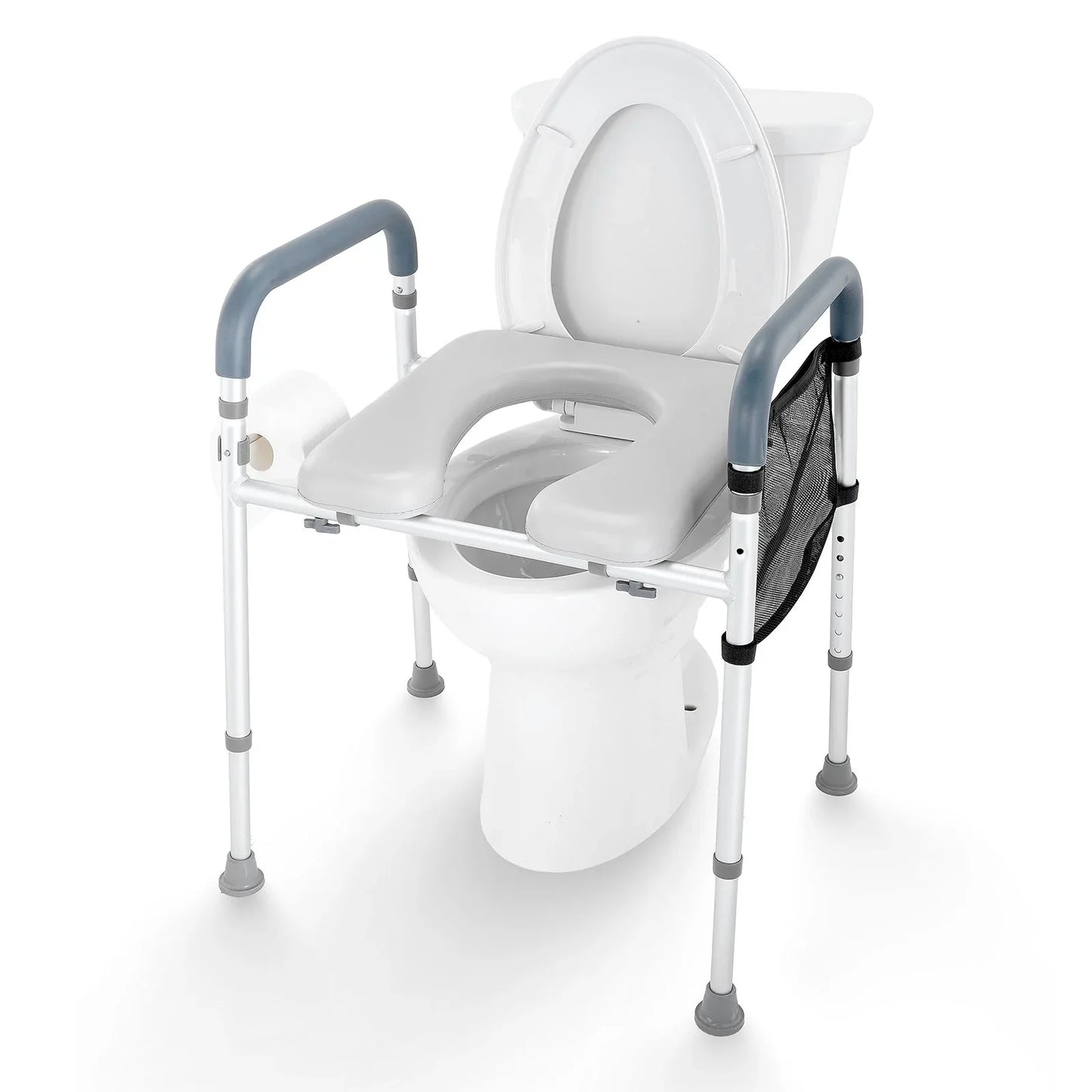 VEVOR Raised Toilet Seat, 7-Position Height Adjustment 655-805 Mm, 158.7 kg Weight Capacity, with Comfort Padded Aluminum Frame, Universal Toilet Seat Riser, for Elderly, Handicap, Pregnant, Medical