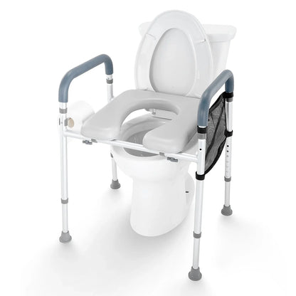 VEVOR Raised Toilet Seat, 7-Position Height Adjustment 655-805 Mm, 158.7 kg Weight Capacity, with Comfort Padded Aluminum Frame, Universal Toilet Seat Riser, for Elderly, Handicap, Pregnant, Medical